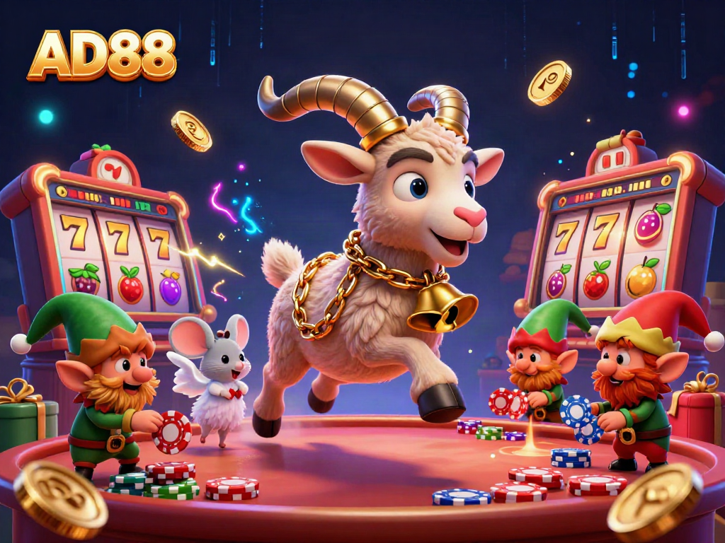 AD88 creates excitement in a holiday casino with Krampus, angel mouse, and elf gremlins.