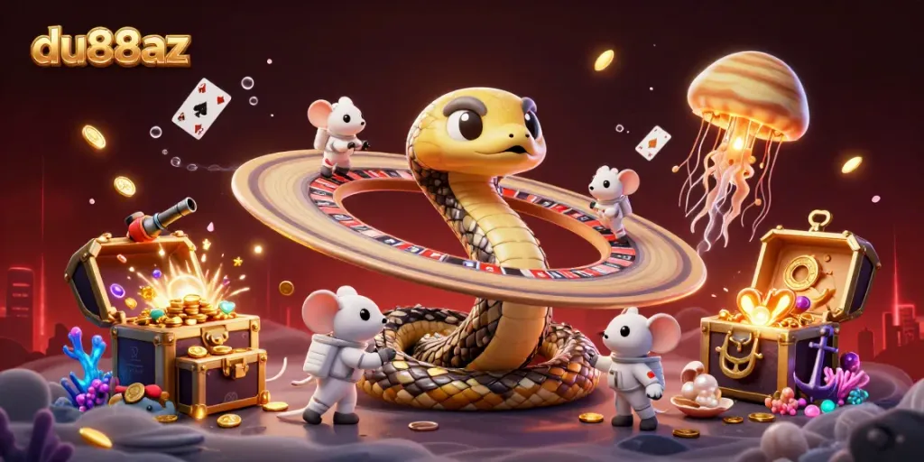 Experience thrilling bets at du88az with cosmic characters in a casino scene featuring unique 3D elements.