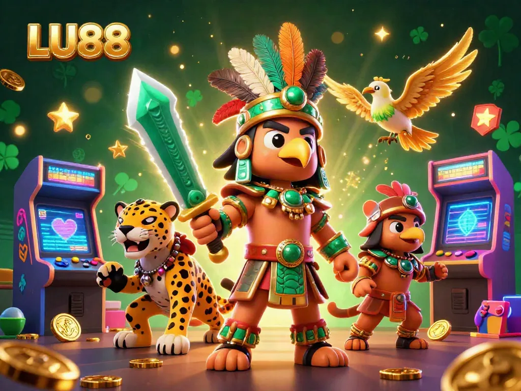 Experience thrilling gameplay with LU88, featuring Aztec warriors and vibrant gaming elements.
