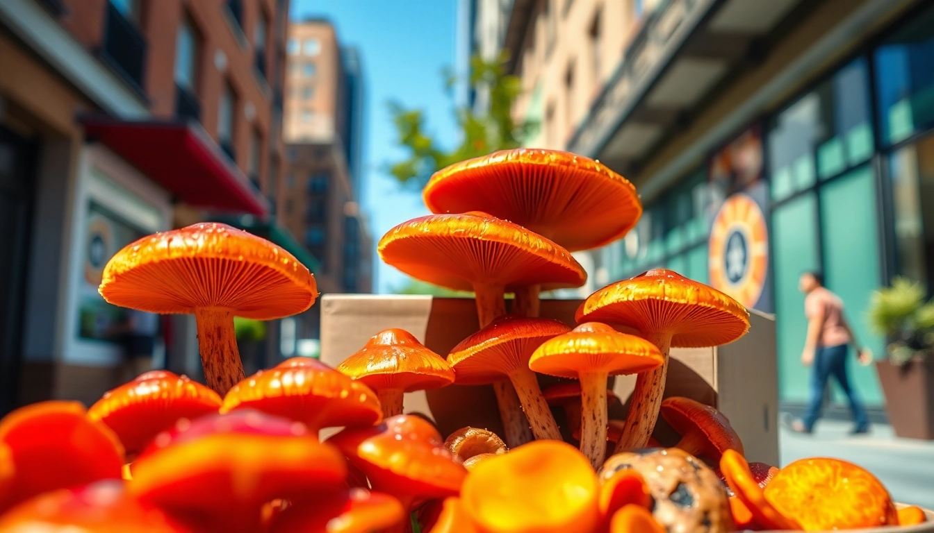Psychedelics delivery Canada featuring vibrant psilocybin mushrooms in eco-friendly packaging.