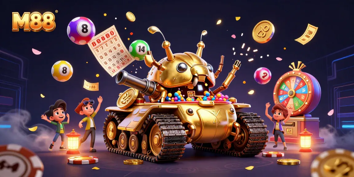 M88 casino tank illustration featuring dynamic lottery action and vibrant gaming elements