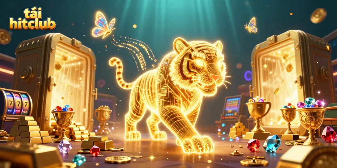Experience excitement with tải hitclub in a vibrant digital casino scene featuring a glowing tiger.