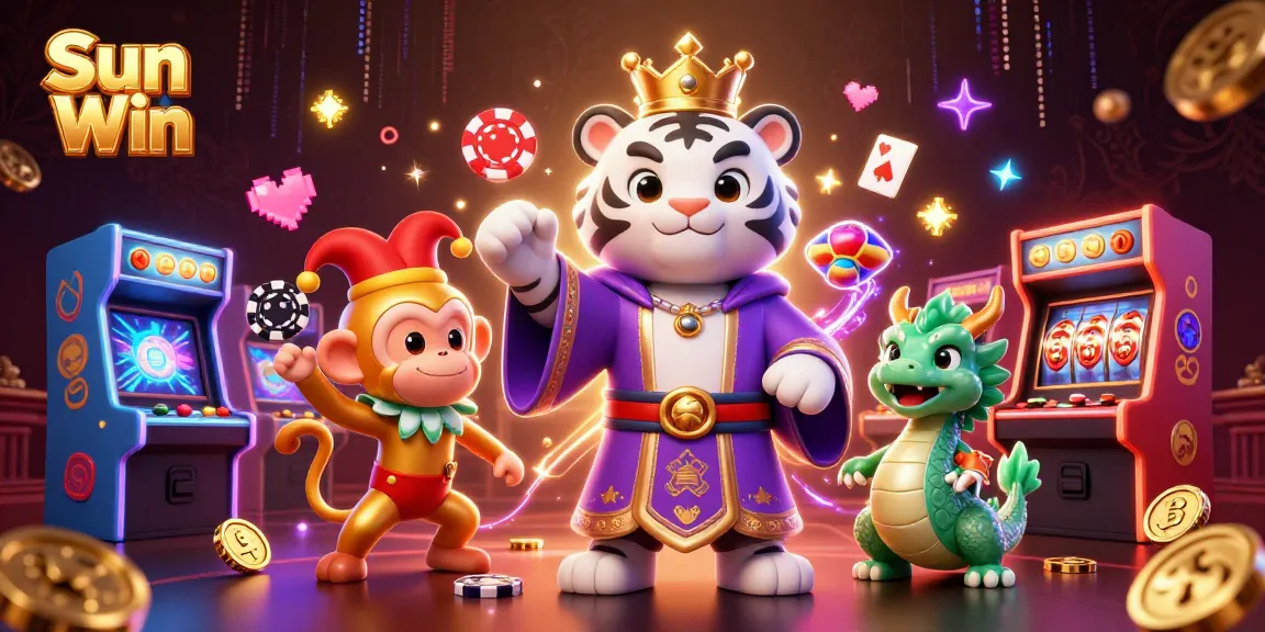Engage with the Sun Win casino environment featuring vibrant slot elements and lively characters.