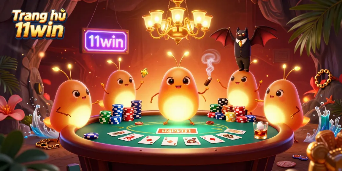 Experience Trang chủ 11win's vibrant casino action with glowing glowworms and a bat dealer.