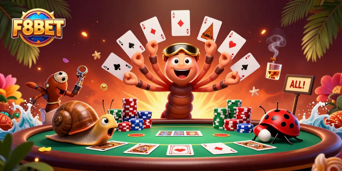 Join the excitement at F8BET with an animated 3D casino scene showcasing a vibrant poker game.