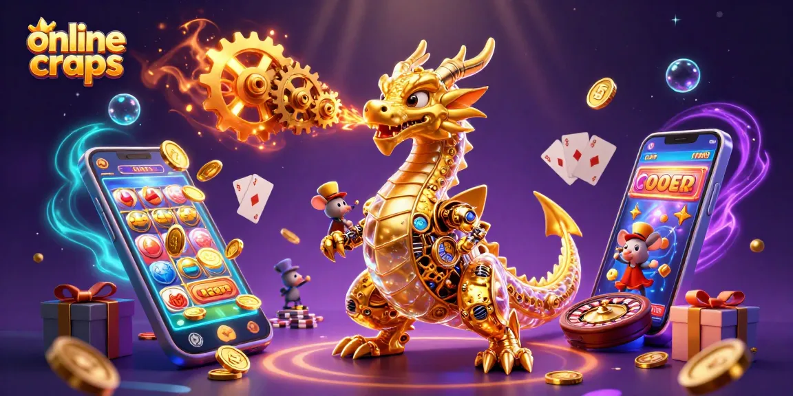 Experience the thrill of online craps with a powerful scene featuring a golden dragon and casino elements.
