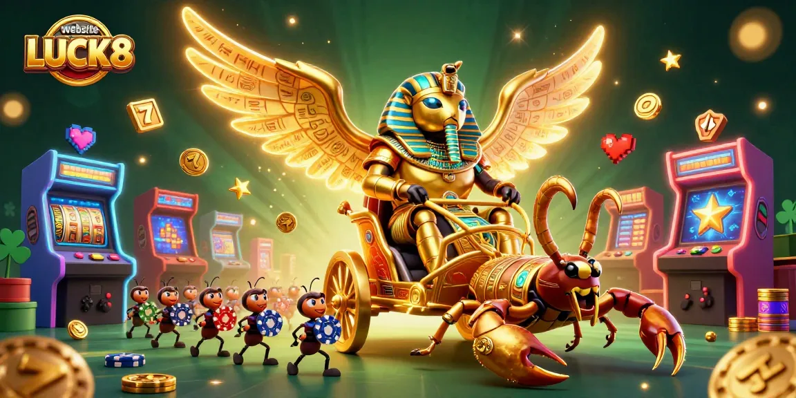 Experience dynamic gaming action at the website LUCK8 with vibrant slot reels and engaging characters.