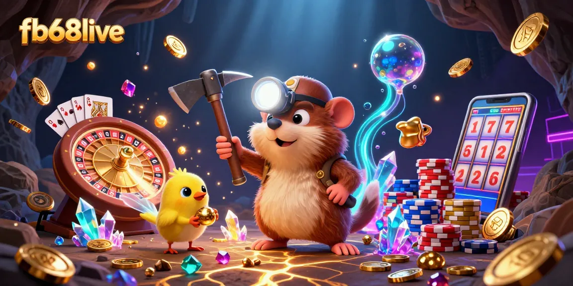 Engage with fb68live's thrilling adventure as the treasure hunter mole explores a vibrant casino cave!